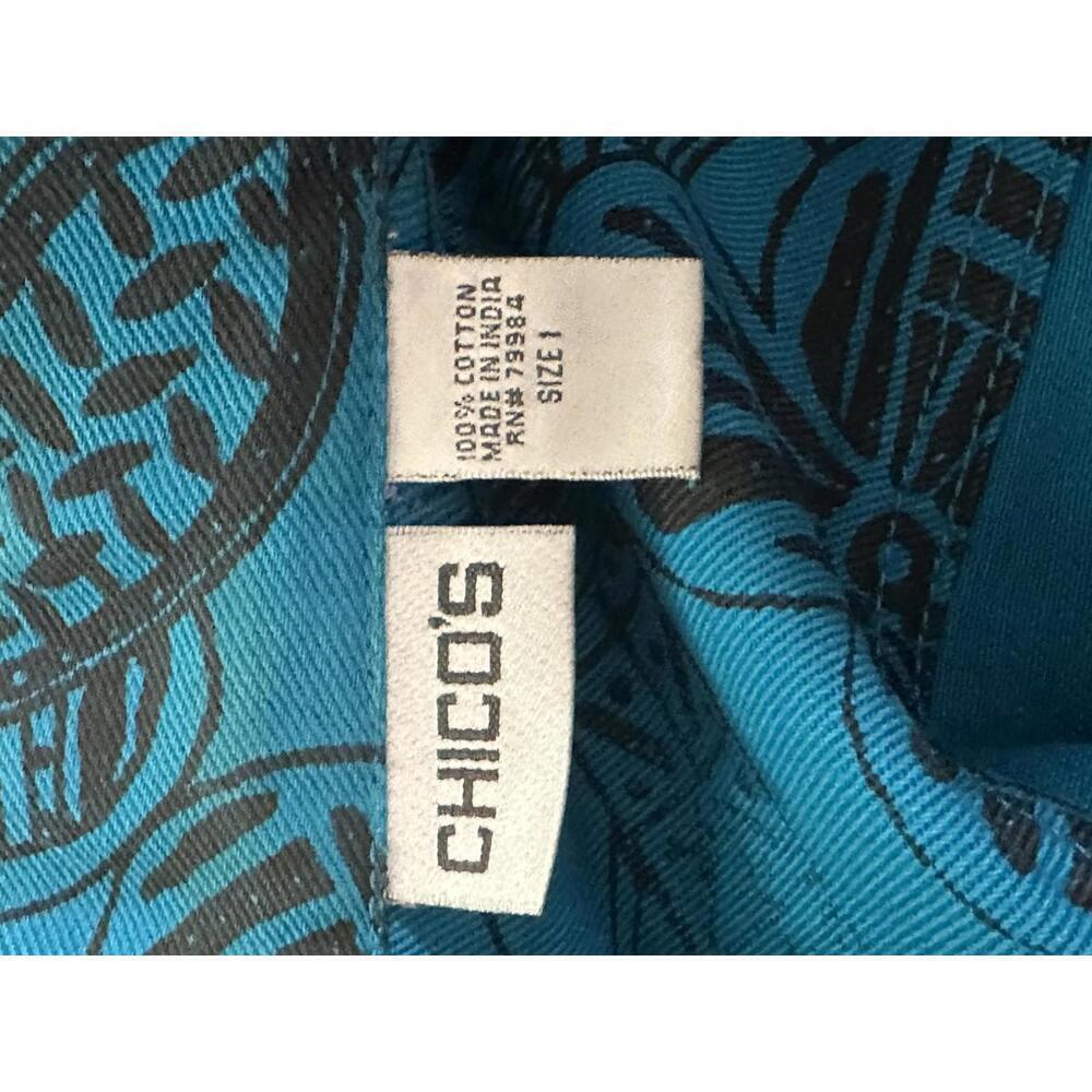 Chico's teal/black artsy tribal floral cotton denim jacket Size 1/Med/8 - Picture 7 of 7